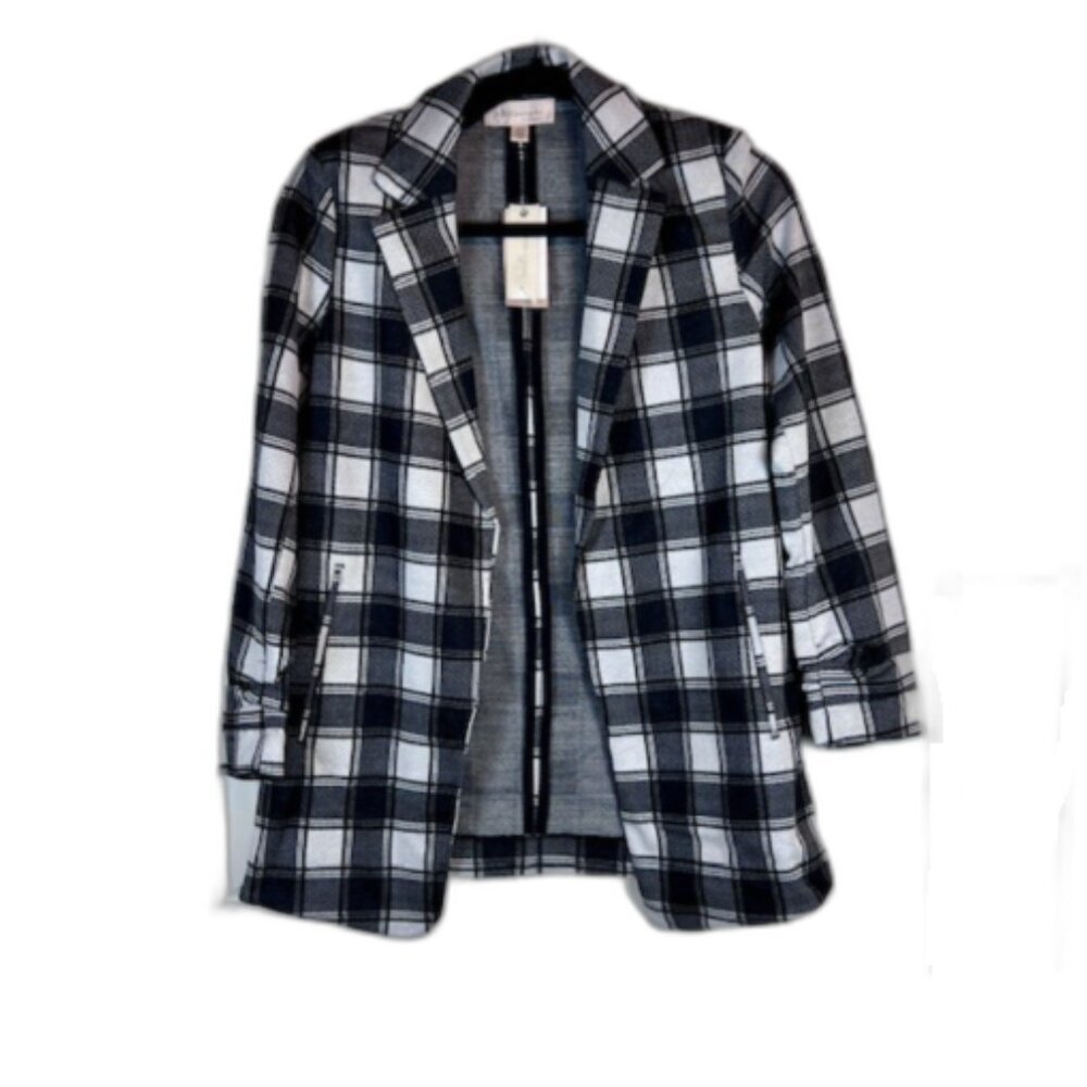 Philosophy Republic Clothing Black White Plaid Knit Blazer Jacket XS NWT